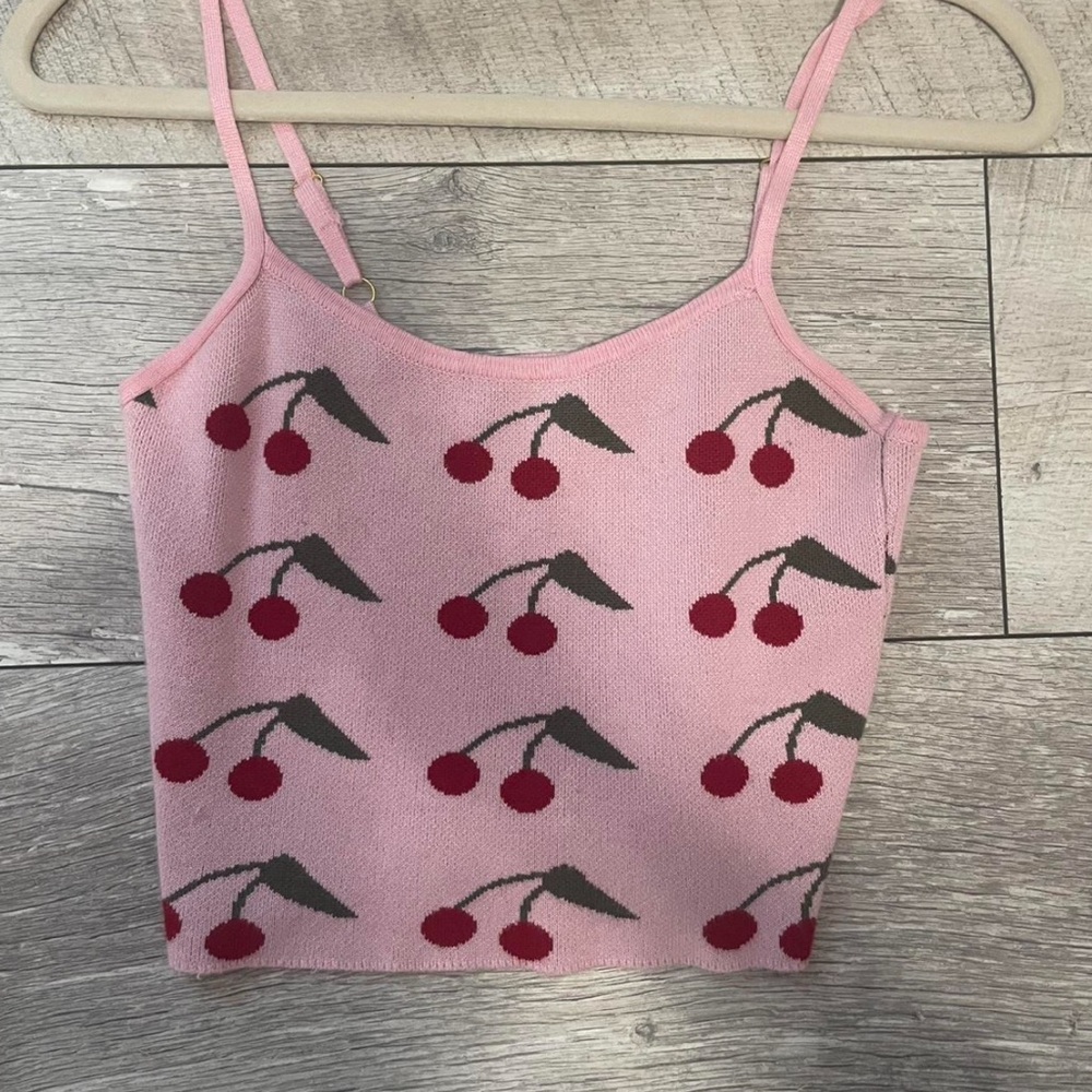 Pink Cherry Print Tank Top